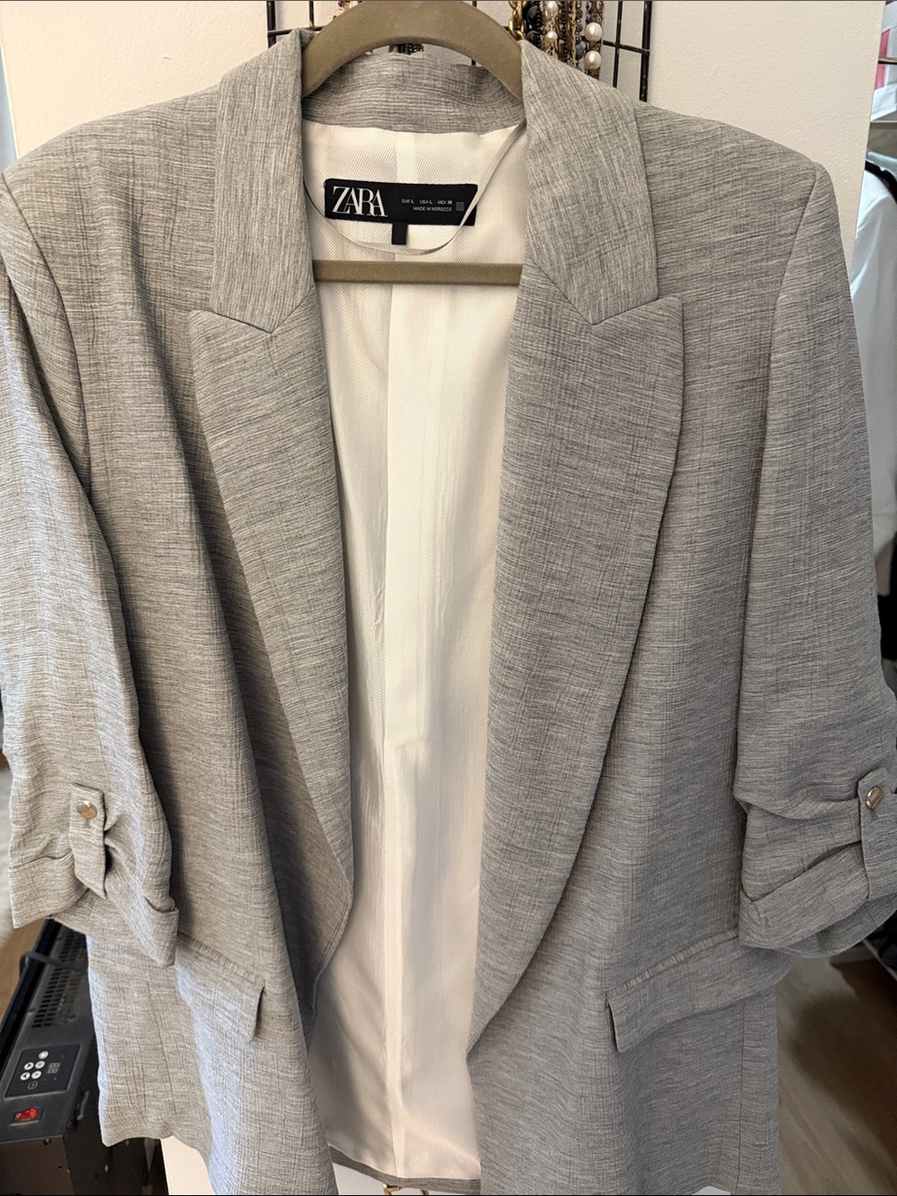 Zara Heather Light Gray Open-Front Blazer